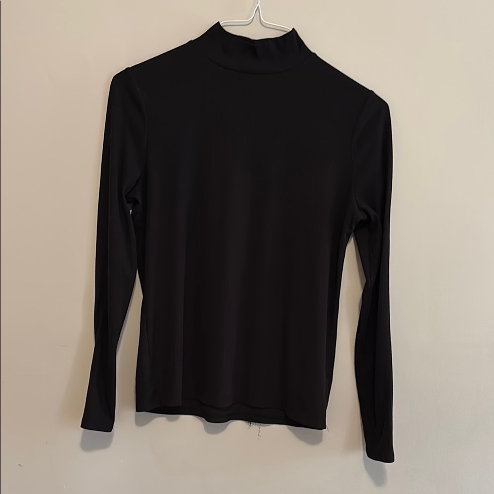 Black Ribbed Long Sleeve Mock Neck Women's Top